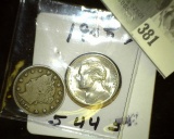 1912 P Liberty Nickel, Fine & 1945 S Silver World War II Nickel in BU.