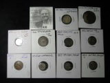 Ten Piece Cull Lot: 1922 D Cent; (2) Three Cent Silvers; 1850 O & 1853 Seated Liberty Half Dimes; 18