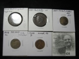 Five Piece Cull Lot: Draped bust Large Cent, (no date); 1837 Large Cent faint date; 1857 Flying Eagl