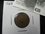 1869 Indian Head Cent, AG-G, punch damage.
