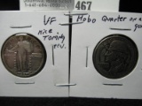 1927 P Standing Liberty Quarter, VF with Nice reverse toning & a Hobo Quarter done on a clad quarter