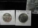 1963 P Franklin Half Dollar, BU; & 1952 Booker T. Washington Commemorative Half Dollar. BU.