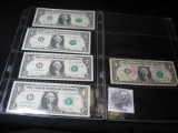 (4) Series 2013 $1 Federal Reserve Notes, all CU; & a Series 2009 $1 Federal Reserve Note with all o