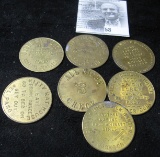 (7) various Whore House Saloon tokens. 38mm.