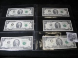 (6) Series 1995 $2 Federal Reserve Notes in two plastic pages.