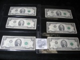 Series 1976 & (5) Series 1995 $2 Federal Reserve Notes in two plastic pages.
