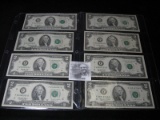(2) Series 1976 & (6) Series 1995 $2 Federal Reserve Notes in two plastic pages.