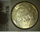1926 S U.S. Peace Silver Dollar, AU.