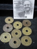 (9) various Japanese 5 Yen coins (1940-1974).