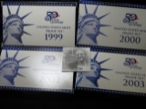 1999 S, 2000 S, 2002 S, & 2003 S U.S. Proof Sets, all with Dollar coins and original boxes of issue.