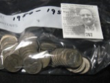 Uncounted bag of 1950-59 Jefferson Nickels.
