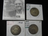 1867 & (2) 1868 U.S. Shield Nickels, decent condition.