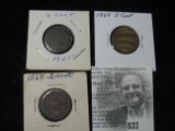 1864, 1865, & 1868 U.S. Two Cent Pieces. All nice.