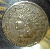 1871 Indian Head Cent, Brown AU.