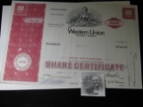 1968 Stock Certificate for 100 Shares of Western Union Telegraph Company.