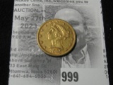 1885 P U.S. Five Dollar Half Eagle Gold Piece from the estate of an 1800 era Montana Banker.