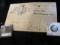 Sept. 21, 1903 CARTER STAIR ROD COMPANY Invoice; & a holed Sterling Silver 1870 Canada Quarter.