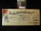 July 15th, 1899 cancelled Check with Two Cent Documentary Stamps 
