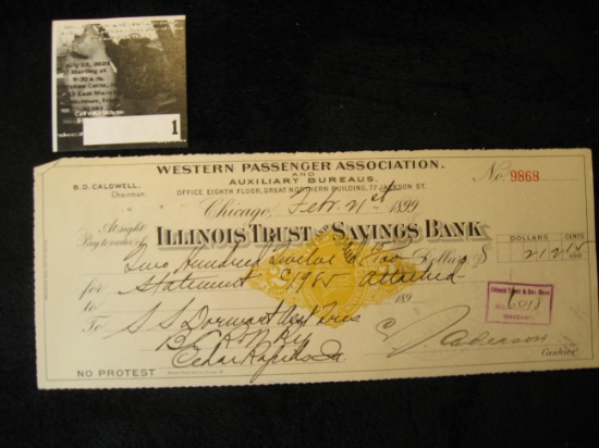 Feb. 21st, 1899 Sight Draft Western Passenger Association and Auxiliary Bureaus drawn on Illinois Tr