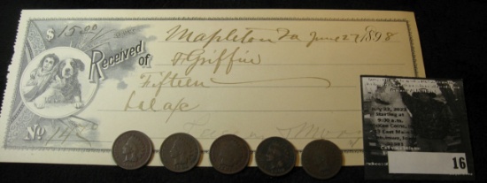 June 27, 1898 Mapleton, Iowa $15 Receipt from F. Griffin (State Senator of Iowa IN 1920); & (5) Old
