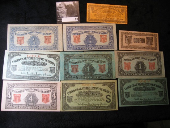 Collection of Ten United Cigar Stores Company of America Certificates, believed to be 1930 era from