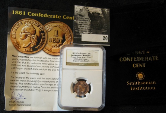 NGC slabbed 1861 Confederate Cent Smithsonian "Restrike" Private Issue struck 2011 150th Anniversary