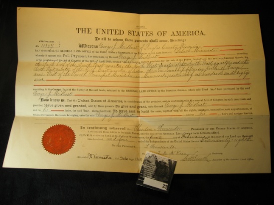 April , 1904 Deed to a parcel of Public ground sold to George Midbust of Douglas County, Wisconsin s