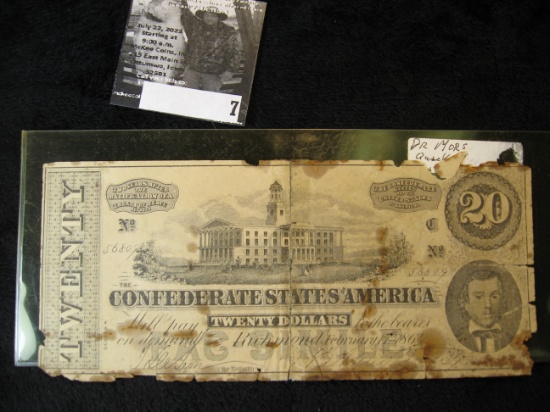 Febr. 17, 1864 $20 Civil War Note with Advertising for "Dr. Morse's Indian Root Pills…Morristown, St