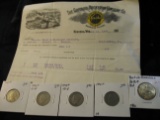 1899 Invoice THE CHICAGO ROCKFORD HOSIERY CO., Kenosha, Wis.; (4) 1912 P Liberty Nickels; & 2013 P N