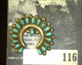 Zuni Indian Turquoise & Silver Broach. Old Pawn.