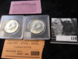 1964 P & D Gem BU 90% Silver Kennedy Half Dollars in plastic cases & (2) different Merchants Garglin