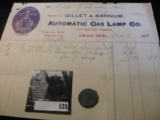 Dec. 7th, 1903 Invoice GILLET & BARNUM successors to AUTOMATIC GAS LAMP CO.; & a nearly 2,000 Year O