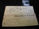 Jan. 14, 1903 Membership Receipt Monona Chapter, No. 115. R.A.M. Mapleton, Iowa & First State Bank M
