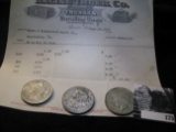 1914 Racine Trunk Co. Manufacturers of Trunks & Traveling Bags Invoice & (3) U.S. Peace Silver Dolla
