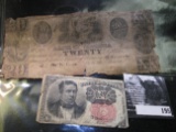 Civil War era BANK of VRIGINIA $20 Banknote; & Series 1874 U.S. Ten Cent Postal Currency Note.