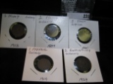 1899, 1909, 1924, 1958 German 1 Pfennigs & 1946 Belgium 1 Franc Coins.