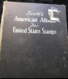 Old Scott American Stamp Album with Used US, Airmail and Revanue Stamps.
