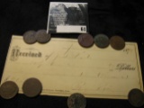 January 15, 1874 Receipt for $41.97; Old Shield Nickel; 1932 Canada Cent; & (7) Old Indian Head Cent