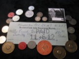 Oct. 26, 1912 $20 Cancelled check SCOTT COUNTY SAVINGS BANK, Davenport, Iowa; 1960 Canada Silver Dim