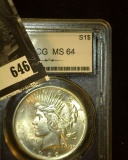 1922 U.S. Peace Dollar in case graded MS 64.