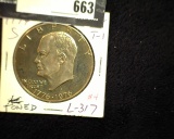 1976 S Type One Proof Eisenhower Dollar. Toned, Carded. Clad.