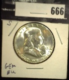 1953 S Franklin Half Dollar, Gem BU. Carded.