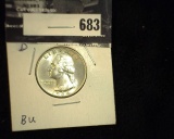1964 D Silver Washington Quarter, Gem BU. Carded.