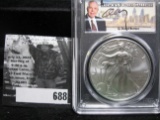 2021 Type One PCGS slabbed American Silver Eagle in case signed by Q. David Bowers, Gem BU.