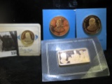 Franklin Mint Silver Membership Medal, bronze ingot, and a pair of Bronze Medals.