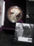 1986 S Silver Proof American Eagle Dollar. One Ounce .999 Fine Silver in original box of issue with