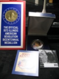 The Official 1973 Illinois American Revolution Bicentennial Medallion; &  a Colorized 1964 Silver Ke