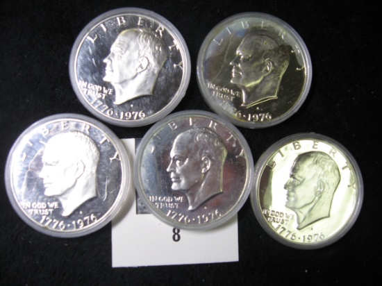 (5) 1976S Silver Proof Eisenhower Dollars, In Original Capsuls.
