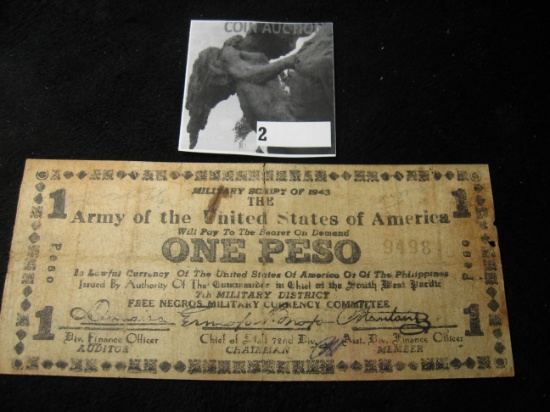 Two Pesos Military Script of 1943 "Army of the United States of America", serial no. 9498.