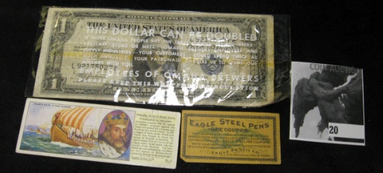 Series 1935C One Dollar Silver Certificate in a cellophane advertising envelope from the Employees o